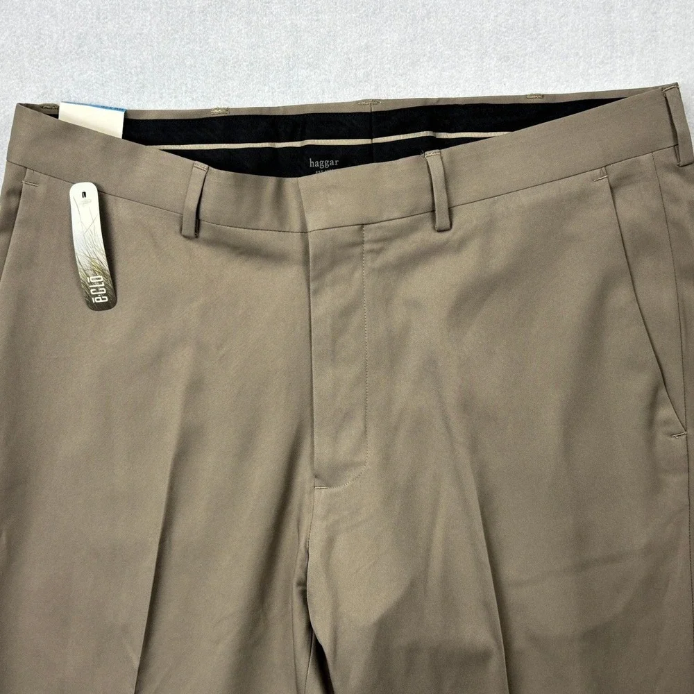 Haggar‎ eCLO Dress Pants Mens 36x29 Medium Taupe Flex Gabardine Flat Front NWT